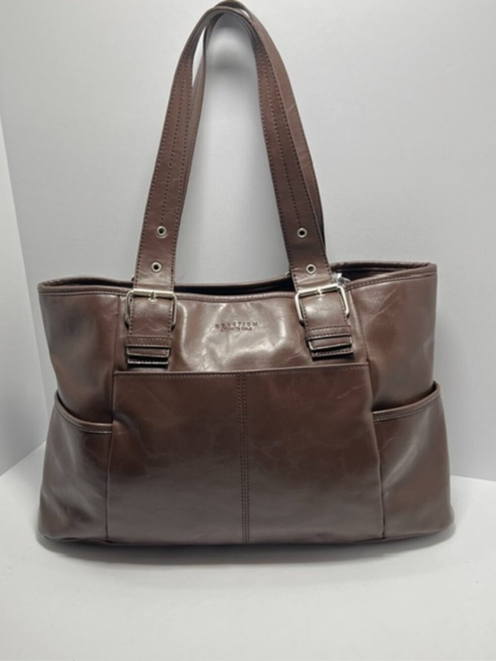 Kenneth Cole Reaction Vegan Leather Large Tote Bag Dark Brown EUC